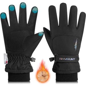 rivmount Kids Winter Gloves Warm Thermal Cold Weather Snow Waterproof Windproof Touchscreen Ski for Boys Girls (M(6-8 years), 823-Black)