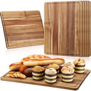 Nuogo 6 Pcs Large Acacia Wood Cutting Boards, Reversible Wooden Chopping Board with Juice Groove, Charcuterie Butcher Block for Kitchen Meat, Veggies & Fruit(18 x 14 Inch)
