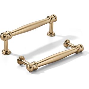khtumeware 2 Pack 4inch(102mm) Hole Center Brushed Brass Cabinet pulls Satin Brass Solid Heavy-Duty Tradition Kitchen Cabinet Handle Cabinet Hardware for Dressing Table Bathroom Pull