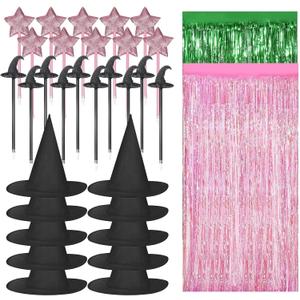 32 Pcs Witch Hats Set, 10 Witch Hats 2pack Tasseled Curtains 10 Star Pens and 10 Witch Hat Pens Witch Party Decorations for Birthday Party Supplies Dress up Costume Cosplay Hallo