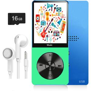 MP3 Player, Music Player with 16GB Micro SD Card, Build-in Speaker/Photo/Video Play/FM Radio/Voice Recorder/E-Book Reader, Supports up to 128GB
