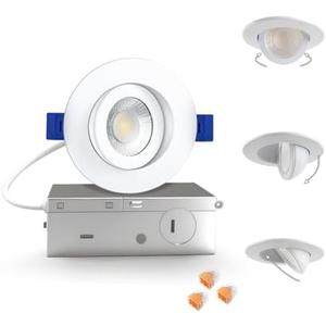 Aosclex 3 Inch 5CCT Gimbal LED Recessed Lighting with Jbox, 360°+90° Adjustable Directional Downlight, Dimmable Eyeball Canless Recessed Lights, 7W 800LM, 2700K-5000K Selectable, ETL (White, 1 Pack)