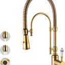 Classical High Arc Single Handle Spring Kitchen Faucet with Pull Down Spray, Swiveling Commercial Single Handle Kitchen Sink Faucets for Farmhouse, Gold