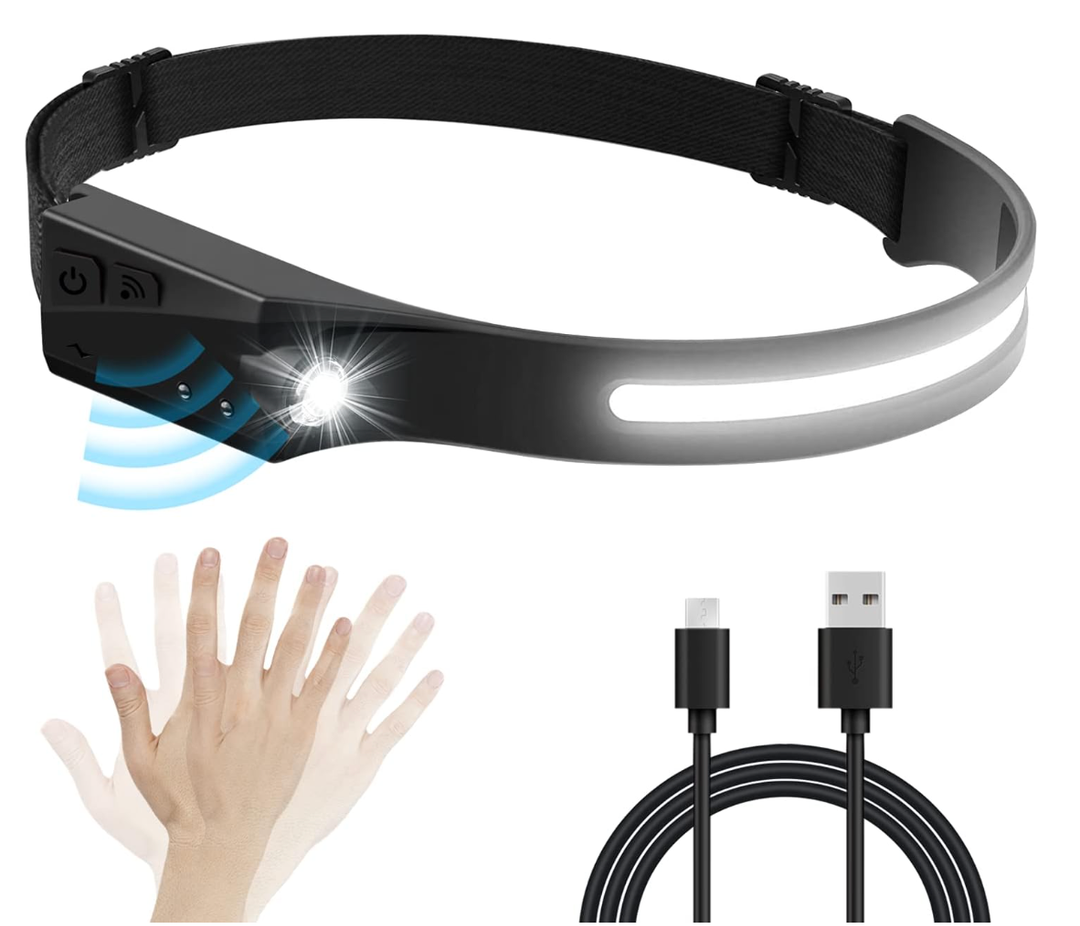 Rechargeable LED Headlamp for Adults, Wide Beam Headlamp Flashlight 230°Illumination, IPX4 Waterproof Lightweight Head Lamp to Wear Outdoor, 5 Modes Head Light Flashlights for Running Camping Biking