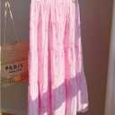 Milumia Women's Striped Bow Print Tiered Layered Long Skirt Summer Vacation Flowy Maxi Skirts (Pink, S)