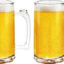 Rerii 18oz Plastic Beer Mugs with Handles Set of 2, Reusable Clear Beer Stein, Plastic Beer Glasses Drinking Cups for Home Hotel Bar Party Wedding & Costume