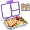 BABHAMNESS Stainless Steel Bento Lunch Box for Kids Adults, 3 Compartments Metal Bento Box with Transparent Lid & Silicone Container for Kids,Dishwasher-Safe,School & Travel,BPA-Free(Purple)