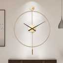 YISITEONE Classical Large Decorative Wall Clock with Pendulum, Modern Non-Ticking Silent Metal Wall Clocks for Living Room, Bedroom, Study, Office, 23.6" (Gold)