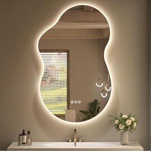 SMIROR Irregular Backlit Bathroom Mirror with Lights 20 x 32, Cloud Led Lighted Vanity Mirror for Wall, Anit-Fog, Dimmable, Memory Function (Horizontal/ Vertical)