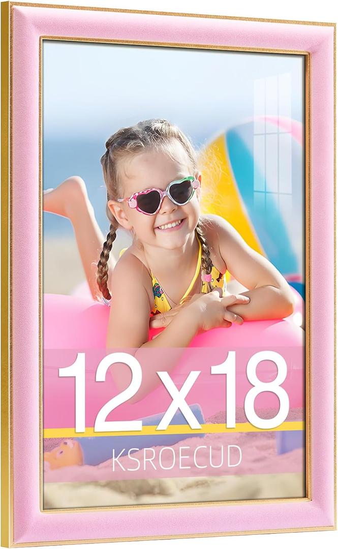 12x18 Velvet Picture Frame, Pink 12x18 Velvet Photo Frame with Vintage Gold Border, 12 by 18 Poster Frame with HD Real Glass Horizontal & Vertical Display for Tabletop and Wall Decor (1 Pack)