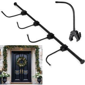Geelin Front Door Garland Hanger for Christmas Adjustable Wreath Hanger Suitable for Different Doors with No Nails or Screws Heavy-Duty Cast Iron for Holding Christmas Wreaths Decor(35.4" - 63")