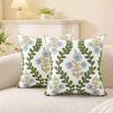 TAOSON Pack of 2,Blue Flowers Green Vines Patterned Embroidered Throw Pillow Cover,Cotton Cushion Covers, Spring Farmhouse Decor, Valentine's Day Gift Square Farmhouse Floral Pillow Case 20" x20"