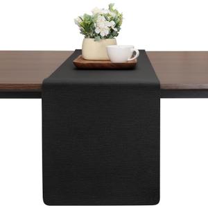 Table Runners 72 Inches Long, Dual-Sided Faux Leather Farmhouse Table Runner Waterproof Heatproof Non-Slip for Living Room Party Home Decor Holiday Decorations(Black, 12 x 72 Inch)