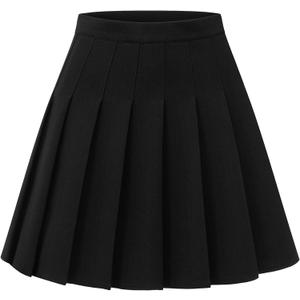 Shestellar Women Pleated Mini Skirt, High Waisted A-Line Skirt with Elastic Waist for Casual Wear (Black, XXXL)