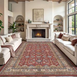 Rugland 9x12 Area Rugs for Living Room, Vintage Washable Area Rug, Burgundy