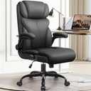 Office Chair, Ergonomic Big and Tall Computer Desk Chairs, Executive Breathable Leather Chair with Adjustable High Back Flip-up Armrests, Lumbar Support Swivel PC Chair with Rocking Function (5066H, Matte Black)