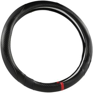 West Llama Carbon Fiber Car Steering Wheel Cover for Honda,Anti-Slip, Full Surround Breathable Leather Auto Protector(Black)