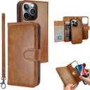 Case Wallet for iPhone 14 Pro Wallet Case, 6.1 Inch Magnetic Detachable Leather Flip Case Card Holders, iPhone 14 Pro RFID Blocking Phone Cover, Brown