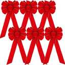 WILLBOND 6 Pieces Velvet Christmas Red Bows Gold Wired Edge Ribbon Christmas Wreath Ornament Bows for Xmas Tree Wreath Fence Stairs Railing Fireplace Home Indoor Outdoor Front Door Decorations