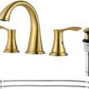 PARLOS Widespread Bathroom Faucet 2 Handles with Pop Up Sink Drain and cUPC Faucet Supply Lines, Brushed Gold, Demeter 1364708