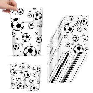 Infankey 50 PCS Soccer Gift Bags Plastic Soccer Goodie Goody Treat Snack Candy Bags Soccer Present Party Favor Bags Soccer Party Bags for Sports Theme Birthday Party Decoration Supplies, Set of 3