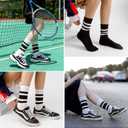 HUGSWEET Striped Retro Crew Breathable Cotton Soft Socks for Women Athletic Casual Thin Novelty Socks for Women or Men (12-15, Black-01)