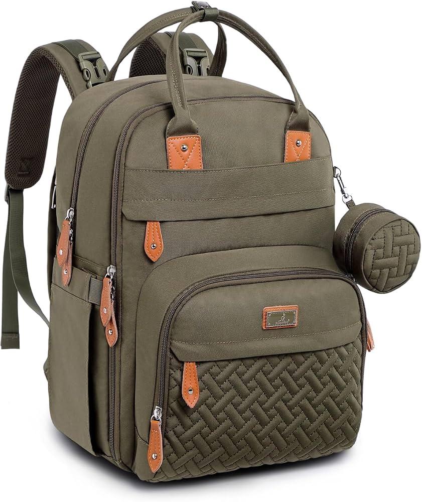 BabbleRoo Diaper Bag Backpack - Baby Essentials Travel Tote - Multi Function Water Resistant Diaper Bag, Travel Essentials Baby Bag with Changing Pad, Stroller Straps & Pacifier Case - Army Green, Large