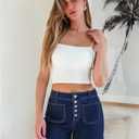 luvamia Jean Shorts Womens High Waisted Trendy Button Fly Patch Pocket Side Split Casual Summer Stretchy Denim Shorts (Blue)