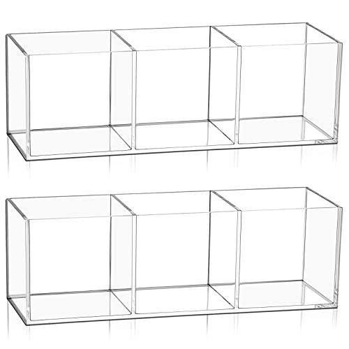 Epakh 2 Pieces Acrylic Cube Organizer 3 Compartments Clear Acrylic Pencil Holder Makeup Brush Drawer Organizer for Desk, Office, Vanity