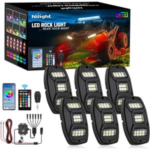 Nilight RGBW LED Rock Lights Kit, 6 Pods 22LED Wide Angle Remote & Bluetooth App Dual Control with Music Modes Multicolor Underglow Neon Wheel Well Light Fit for ATV UTV SUV Offroad Truck RZR Boat