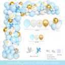 Mi Bautizo Decorations for Boys, Baptism First Communion Christening Decorations, God Bless Party Supplies Backdrop Blue Gold Balloon Garland Arch Glitter Banner Cake Cupcake Topper Cutouts