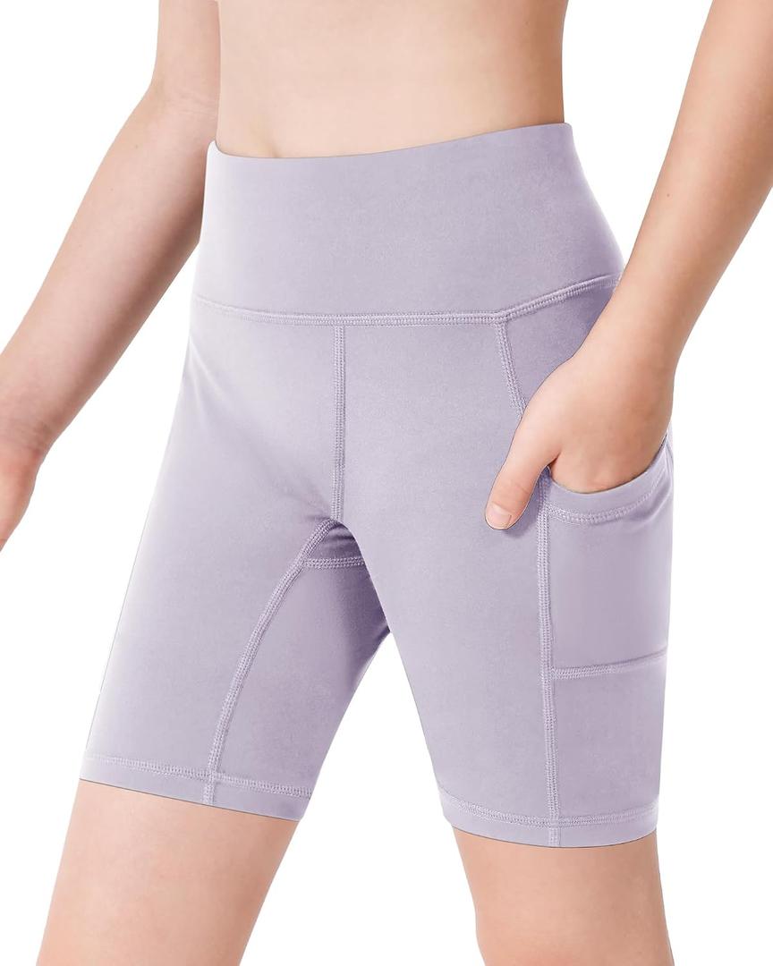 Stelle Girls 3"/4"/8" Bike Volleyball Shorts with Pockets Youth Athletic Yoga Dance Gymnastics Compression (Purple, L)