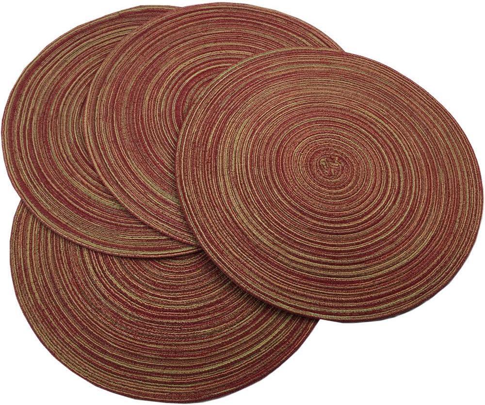 WAZAIGUR Red-APlacemats,Round Placemats for Dining Table Set of 4 Woven Heat Resistant Non-Slip Kitchen Table Mats Diameter 14 Inch(Wine)