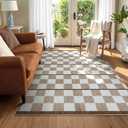 STARUIA Checkered Area Rug 5x7, Washable Geometric Plaid Rug for Living Room Non Slip Soft Modern Checkerboard Rug, Low Pile Carpet for Bedroom Nursery Dining Room Home Office (Beige, 5'x7')