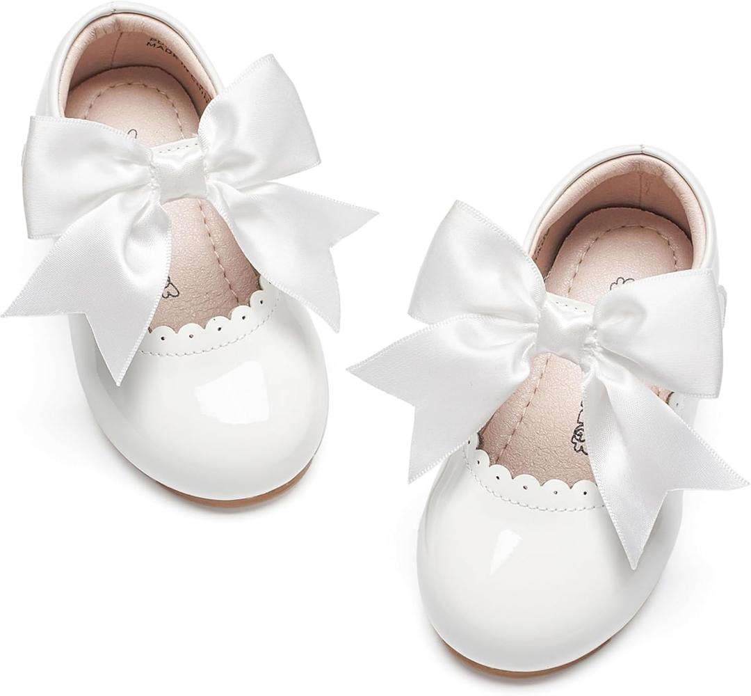 Kiderence Little Toddler Girls Dress Shoes Ballerina Ballet Flats Kids Mary Janes (Fg04 White)