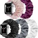 Scrunchie Watch Bands for Women Compatible with Apple Watch 38mm 40mm 41mm 42mm 44mm 45mm, Elastic Scrunchy Replacement Band Soft Stretchy Band For iWatch Series 7/6/5/4/3/2/1/SE (A(Gray/Black/Pink/Purple/White))