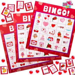 JOYIN Valentines Day Bingo Game Cards (5x5)  28 Players for Kids Party Gift, School Classroom Love Supplies, Family Entertainment Activities