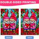 Valentines Gnomes House Flag 28x40 Inch Double Sided Outside, Stained Glass Valentines Yard Flag for Anniversary Wedding Outdoor Decoration