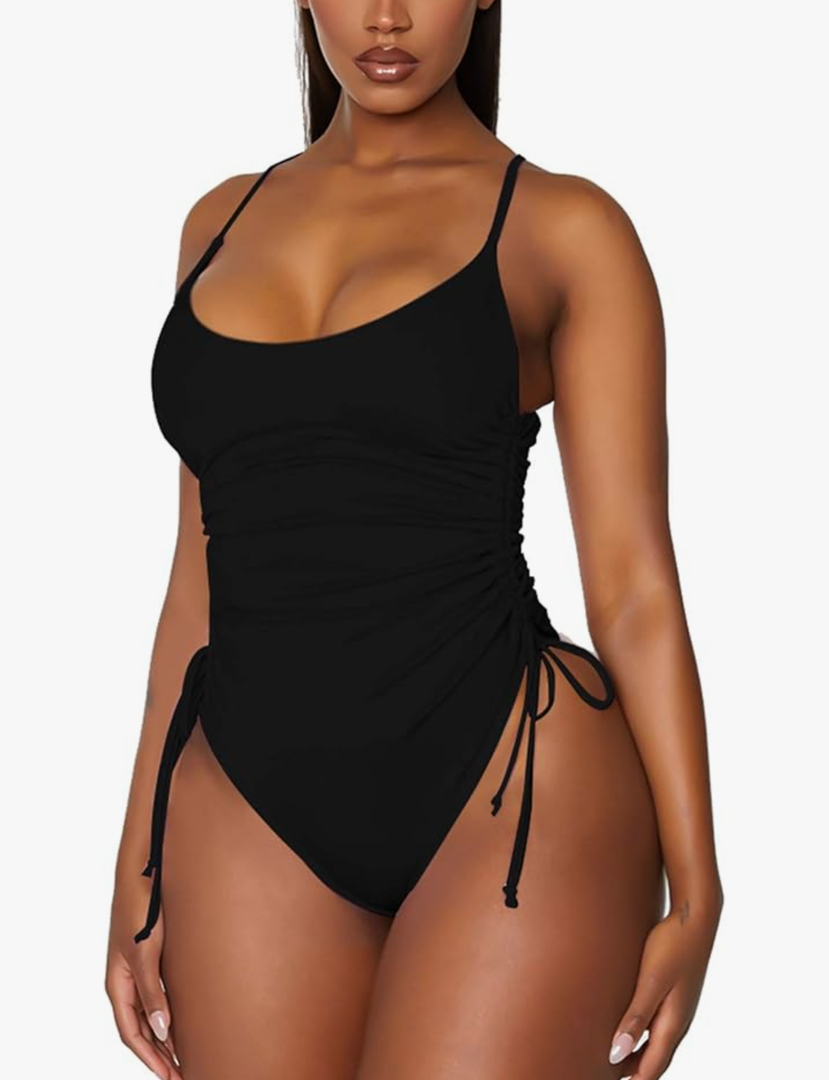 Viottiset Women's Ruched High Cut One Piece Swimsuit Tummy Control Bathing Suit Monokini , Size L