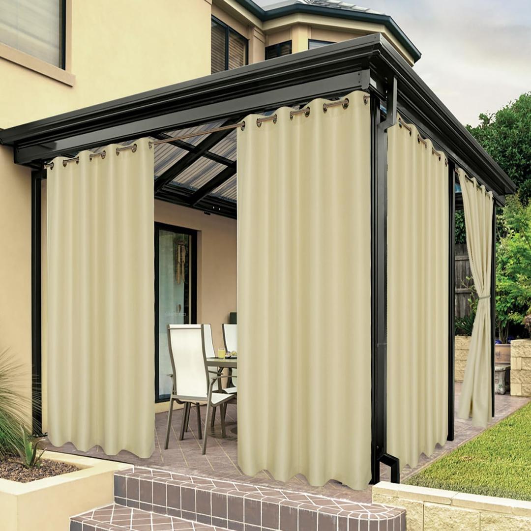 BONZER Outdoor Waterproof Curtains for Patio Privacy Grommet Light Filtering Outside Curtains for Gazebo, Porch, Pergola, Pavilion, 1 Panel, 54W x 108L inch, Cream