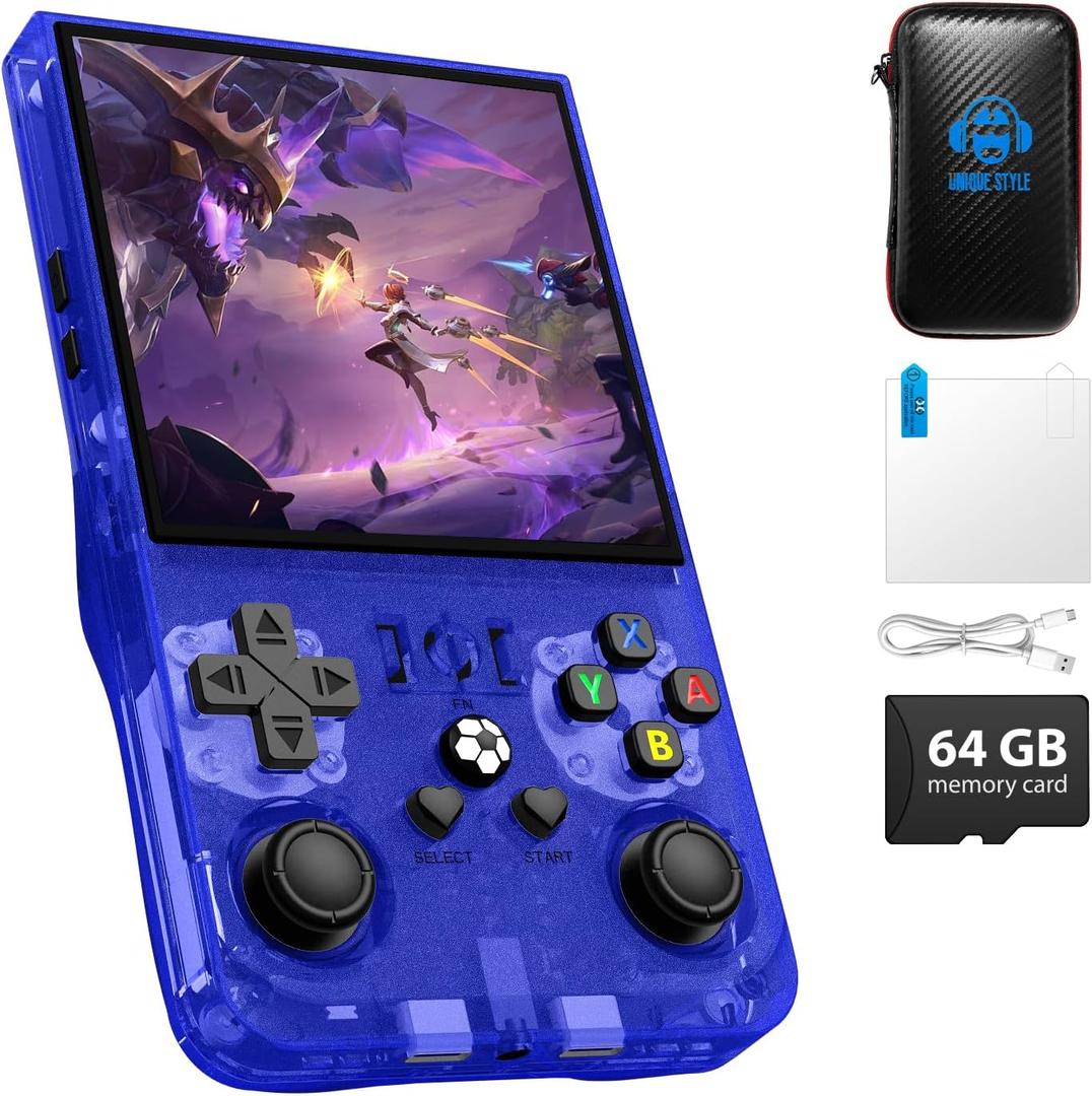 R36MAX Retro Handheld Game Console, 4.0 inch Retro Gaming Console with 64GB Memory, Blue