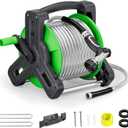 Portable Garden Hose Reel with 74ft Heavy Duty 304 Stainless Steel Water Pipe, Wall Mount Lightweight Winder Combo with Nozzle for Outside, Yard, Patio