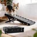 Dog Ramp for Small & Medium Dogs Foldable Pet Ramp for Bed (Black) | 5 Adjustable Heights 13.98"-27.56'', No Assembly, Non-Slip Carpet, Portable Handle, Natural Wood Frame, Senior Dog Friendly