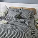 JELLYMONI 100% Natural Cotton 3pcs Striped Duvet Cover Sets, Dark Grey Duvet Cover with White Stripes Pattern Printed Comforter Cover, with Zipper Closure & Corner Ties(King Size)