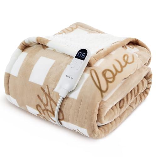 Bedsure Christmas Heated Blanket Throw - Soft Flannel Sherpa Electric Blanket with Pet Pattern, Heated Throw as a Gift, with 6 Heating Levels, 4 Time Settings, and 3-Hour Auto-Off (50x60 inches)