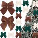 12 Pcs Neutral Velvet Christmas Tree Bows Plush Stuffed Bows for Christmas Tree Hanging Ornament Xmas Fireplace Wreaths Home Decor(Neutral Colors)