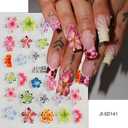 4 x Floral Nail Art Stickers 5D Embossed Self-Adhesive Colorful Hibiscus Flowers Nail Decals 2Pcs Nail Stickers Pink Yellow Blue Flowers Nail Art Supplies for Women Acrylic DIY Manicure Spring Nail Decor