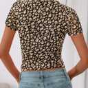 BTFBM Womens Sheer Mesh Summer Tops 2025 Crewneck Short Sleeve Print Ruched Crop Top Slim Fit Club Going Out T Shirts