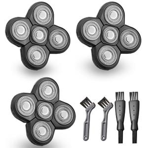 3Pcs 5 Head Shaver Replacement Blades for Freebird Head Shaver, Universal 5 Blades Shaver Replacement Heads for Electric Razor Shaver Head, Bald Men Freedom Grooming Head and Face, Black (1 Count (Pack of 3))