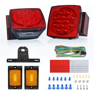 Nilight 2PCS Square LED Trailer Light Kit Low Profile Submersible IP68 Stop Turn Tail Side Marker License Lamps for 12V Utility Boat Camper RV Trucks Marine Snowmobile